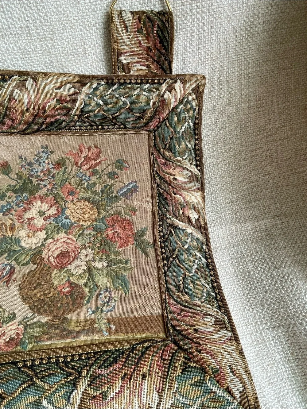 Belgium Tapestry Needlepoint 'Point de Rose' Floral Scene Wall Hanging Decor